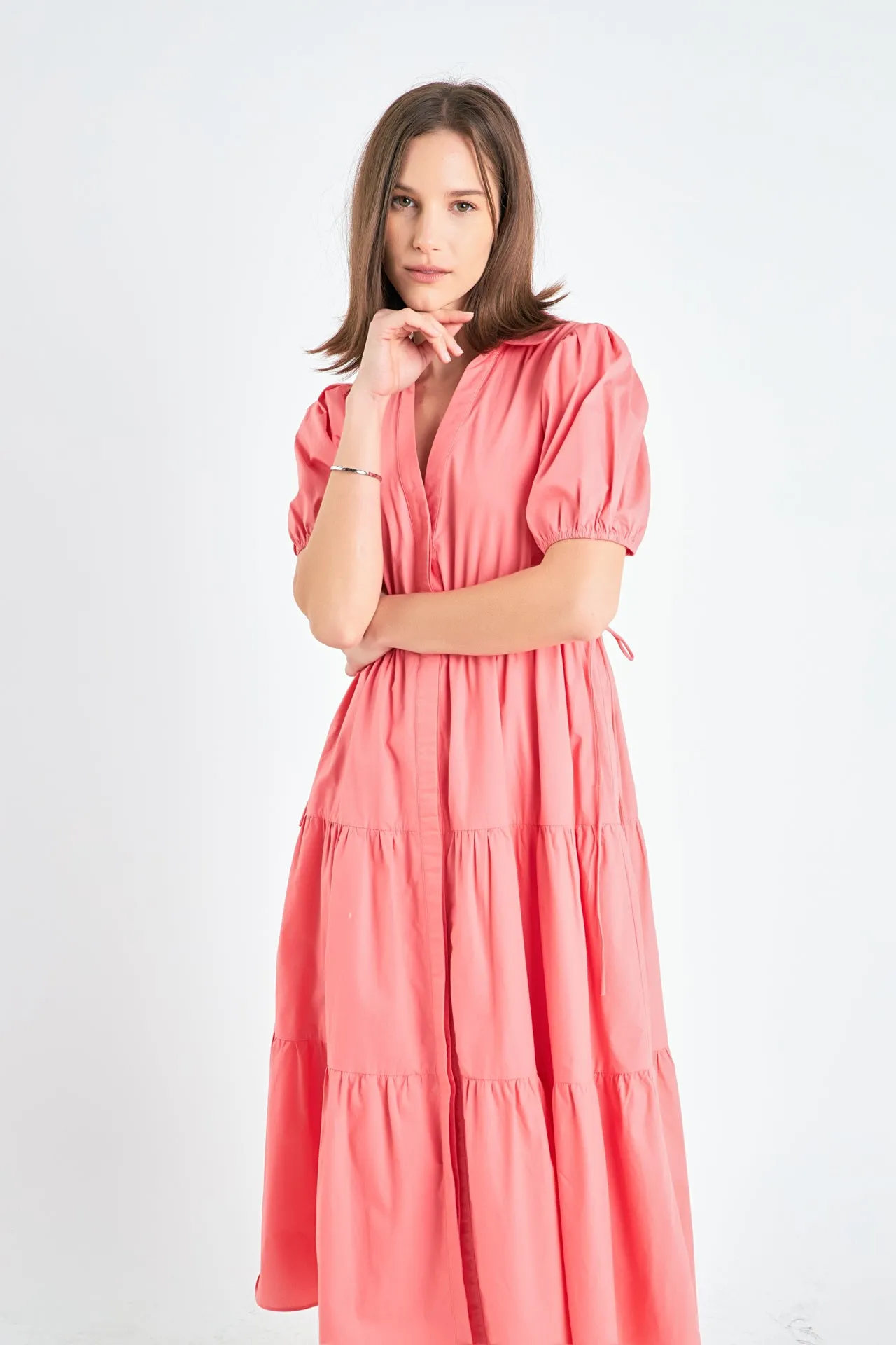 Puff Sleeve Tiered Midi Dress