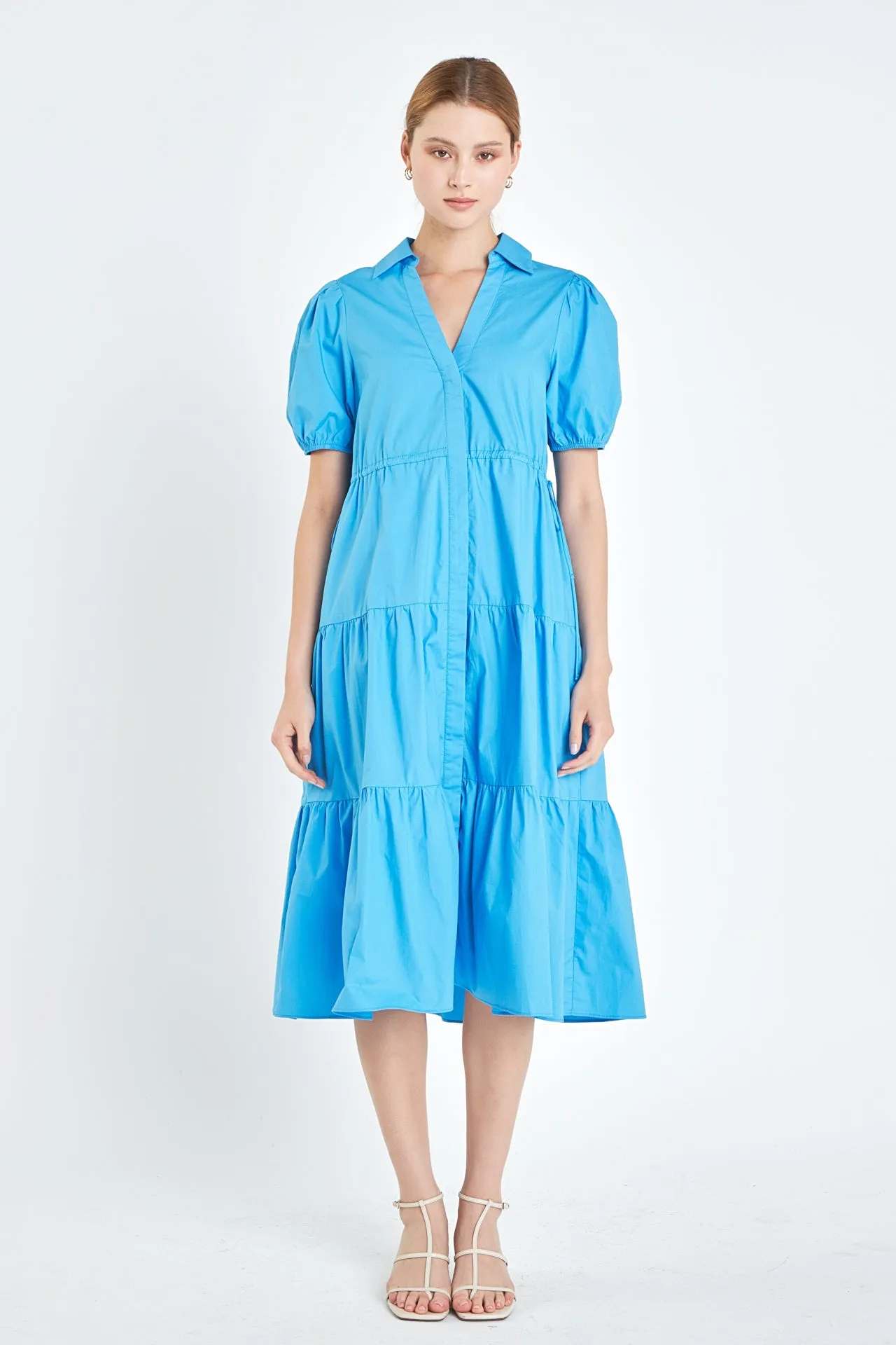 Puff Sleeve Tiered Midi Dress