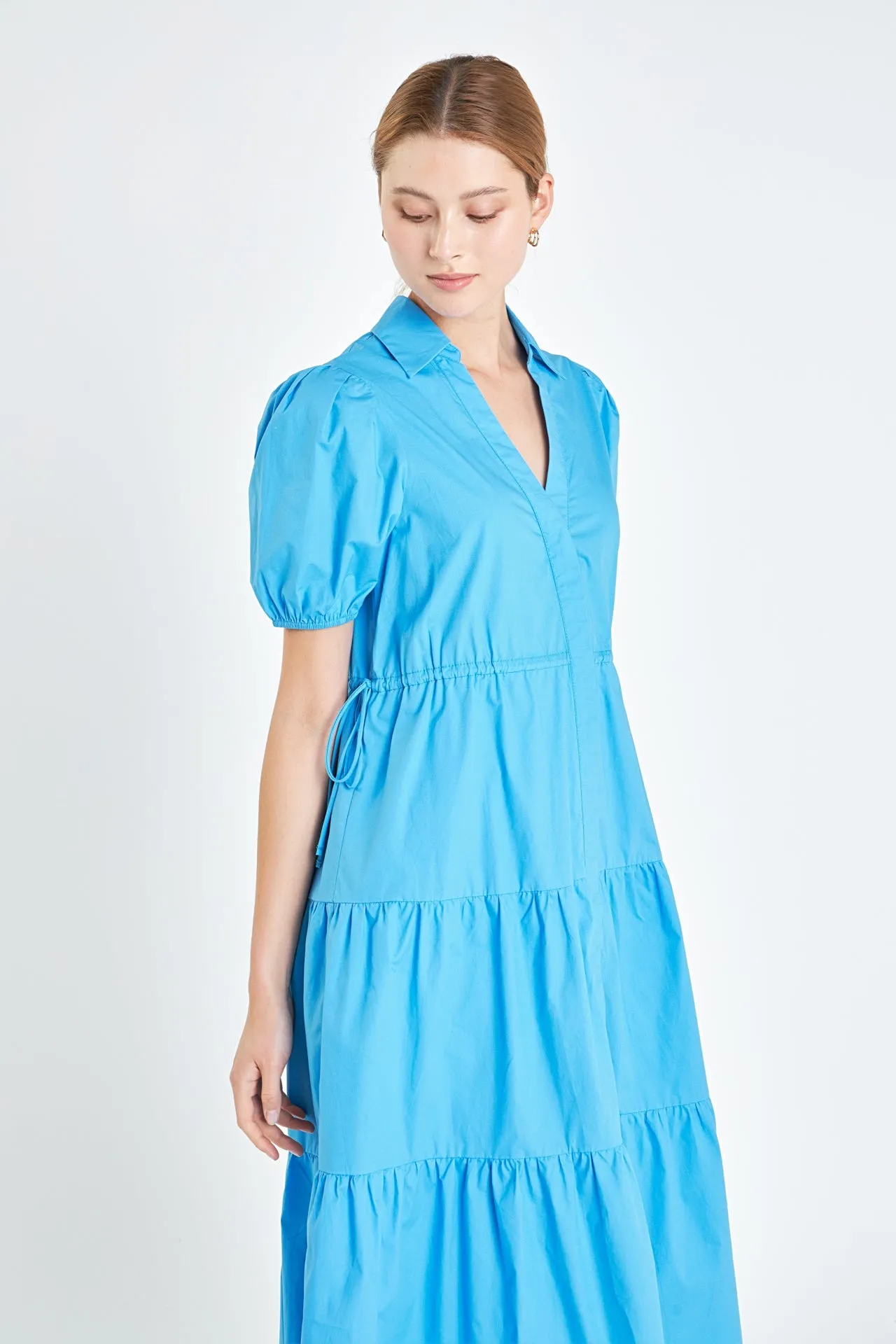 Puff Sleeve Tiered Midi Dress