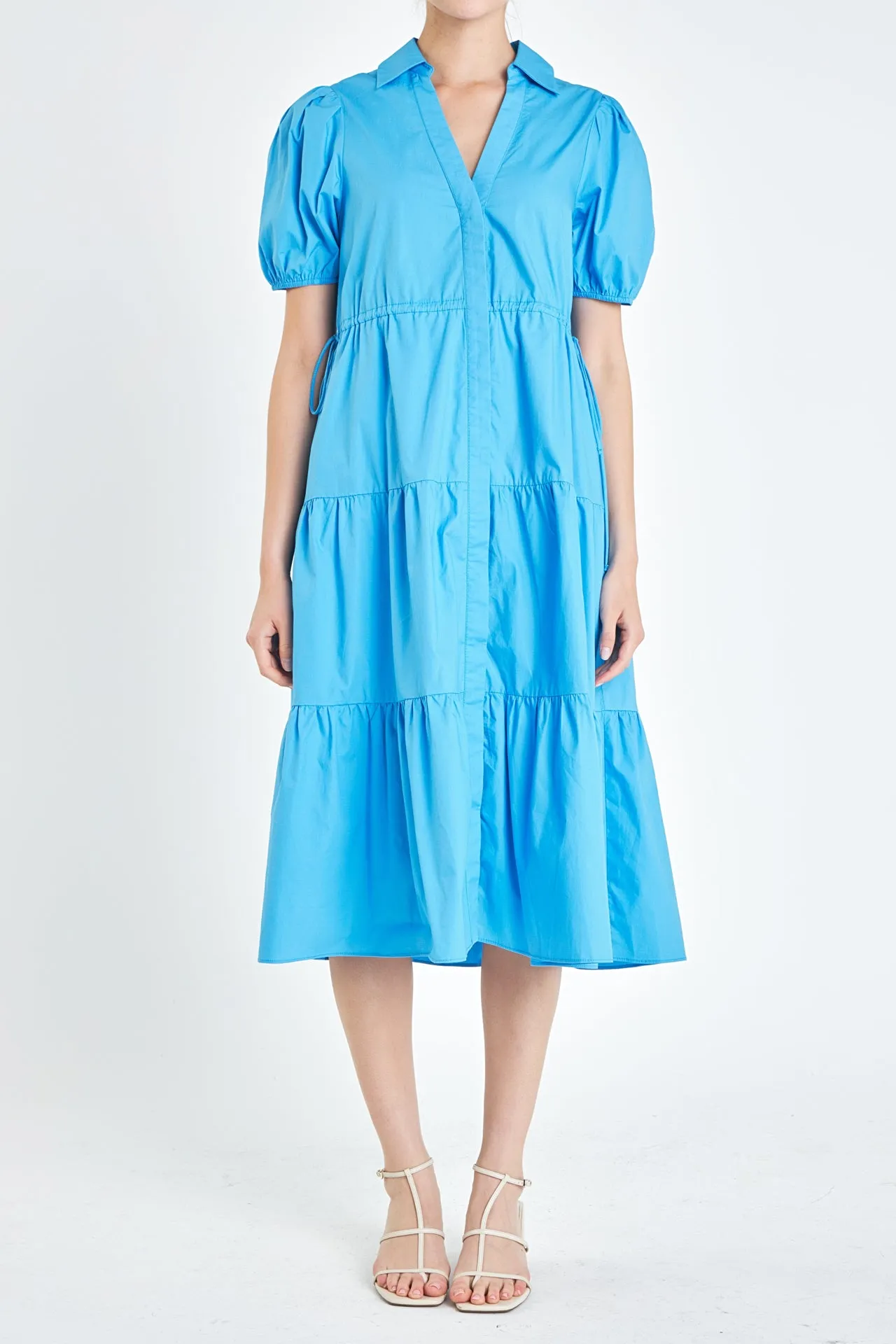 Puff Sleeve Tiered Midi Dress