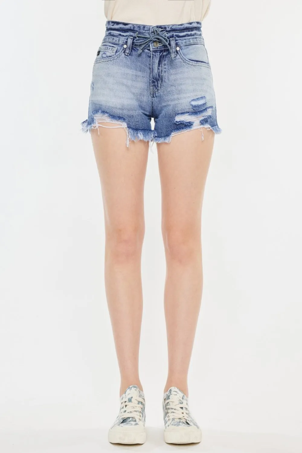 "Women's Frayed Hem High Rise Denim Shorts"