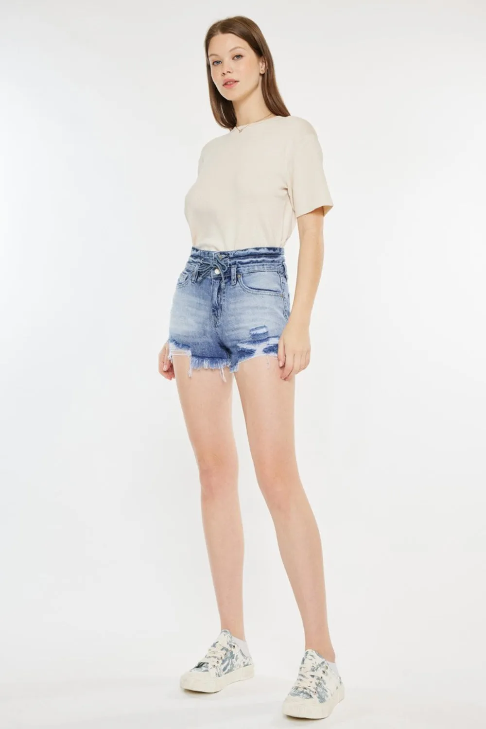 "Women's Frayed Hem High Rise Denim Shorts"