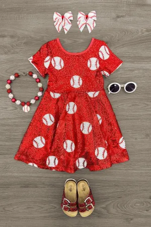 Red Sequin Baseball Dress