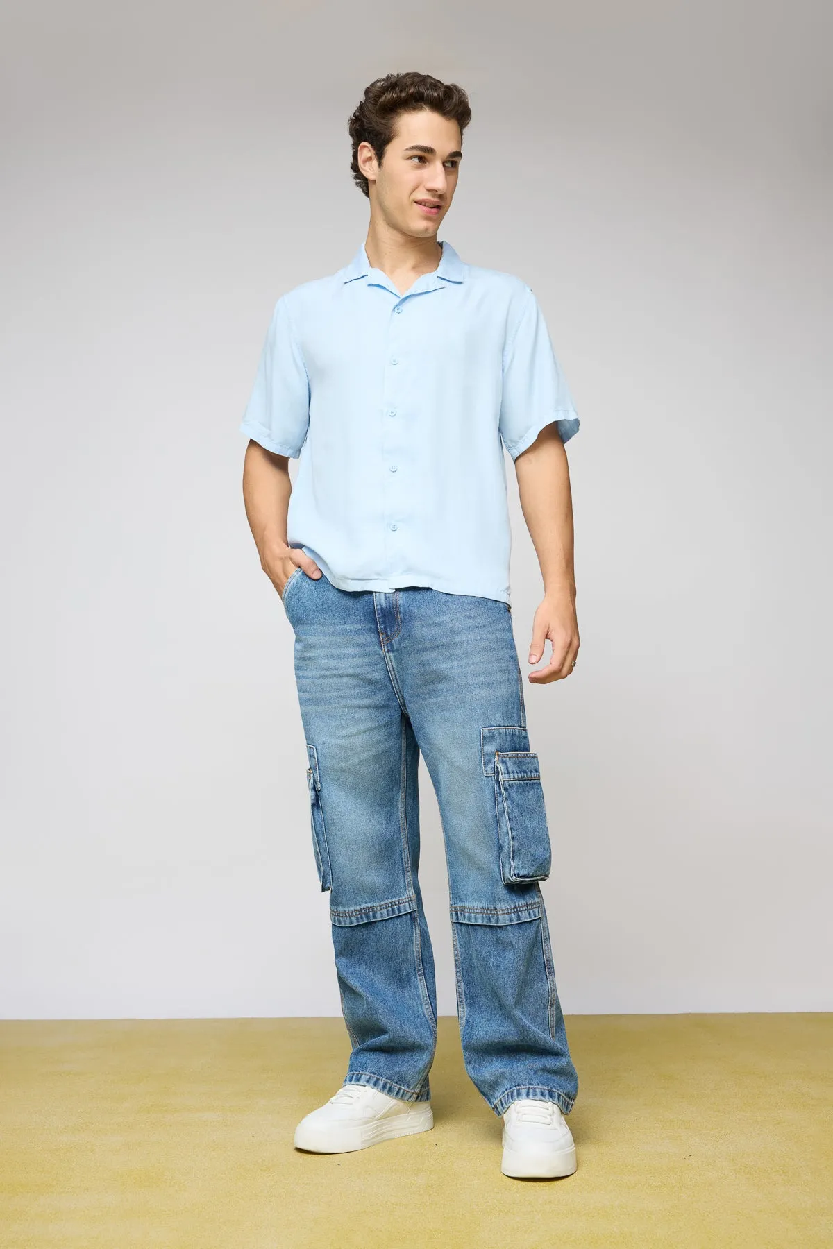 Relaxed Mid Blue Men's Utility Jeans