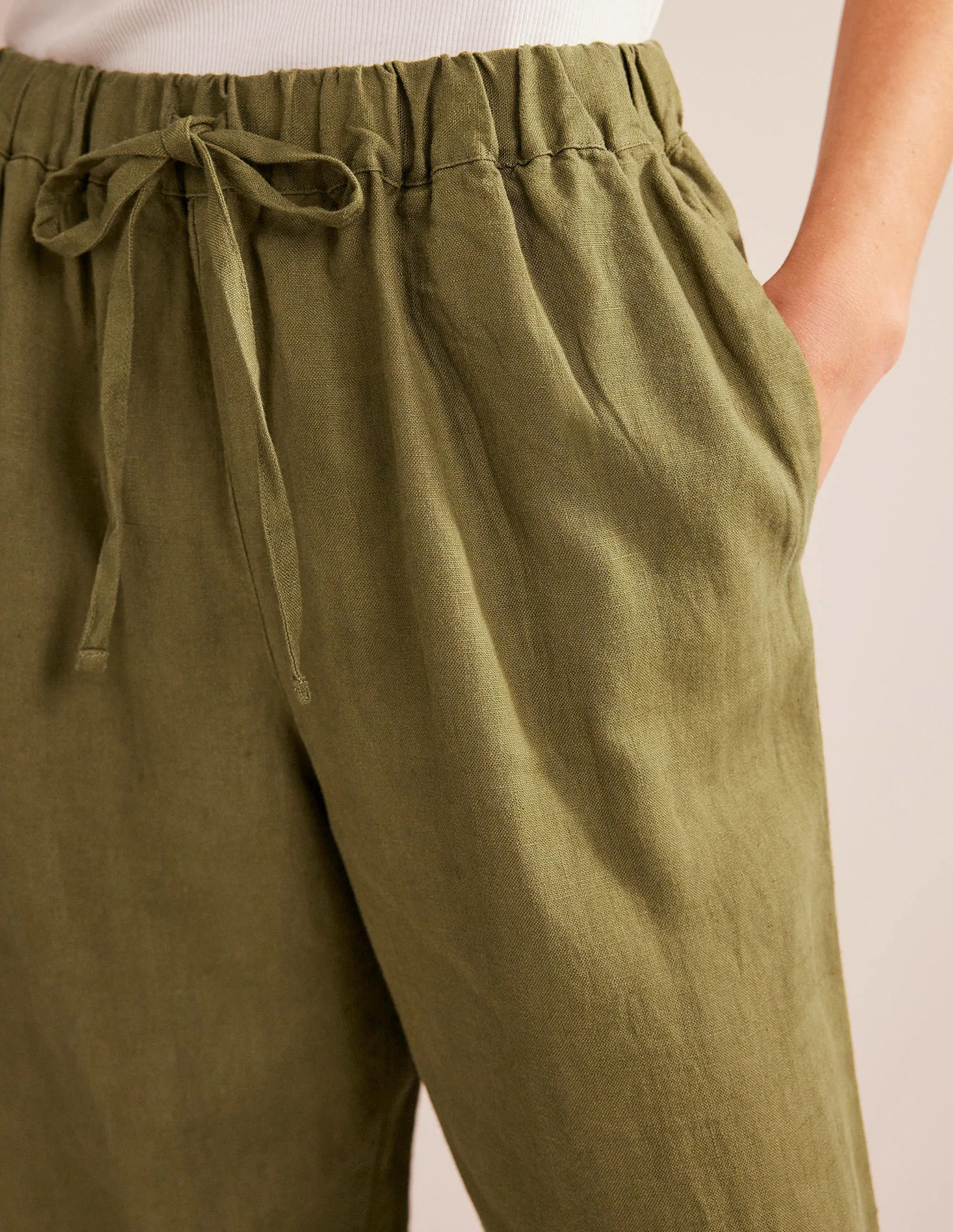 Relaxed Pull-on Linen Trousers-Capulet Olive