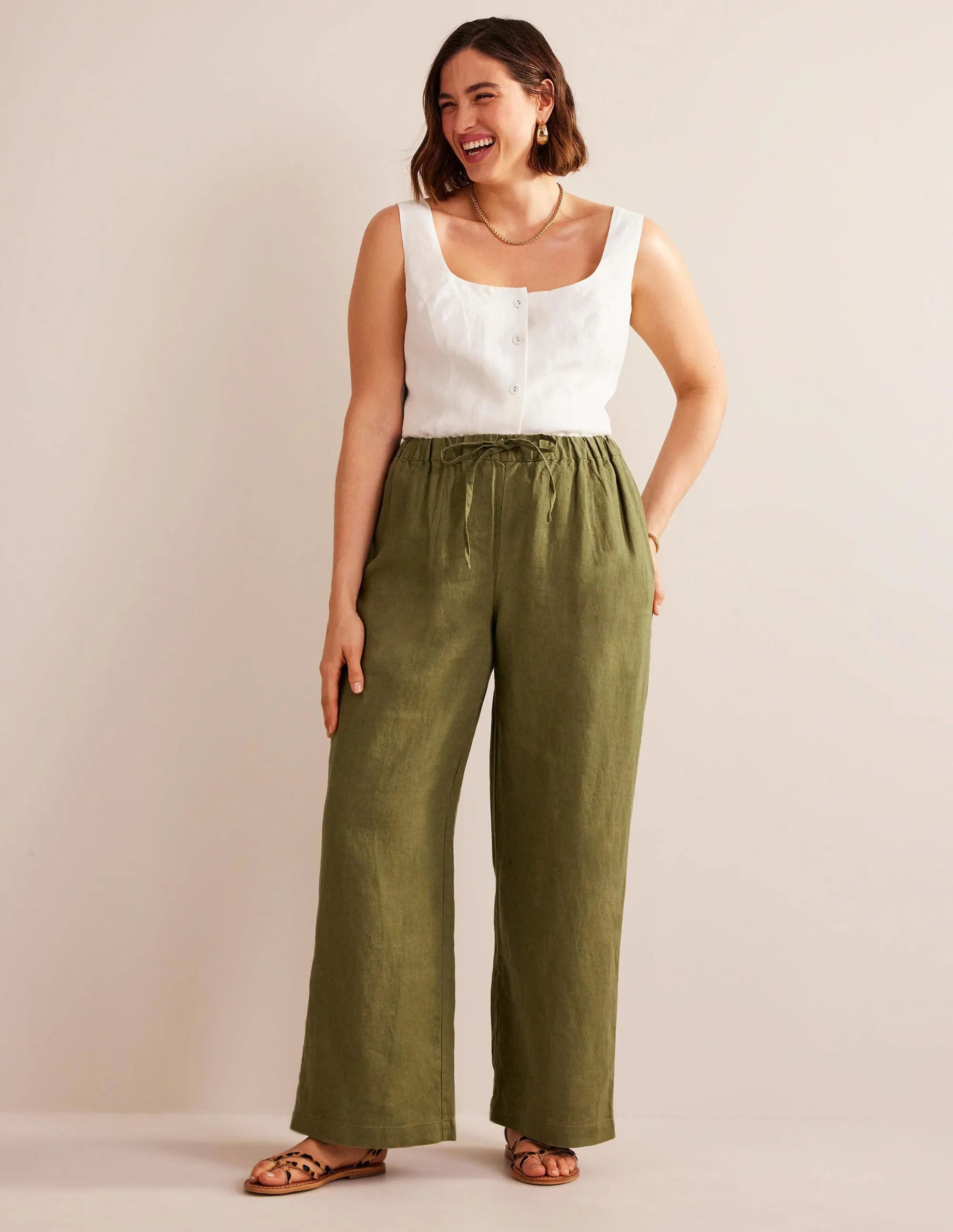 Relaxed Pull-on Linen Trousers-Capulet Olive