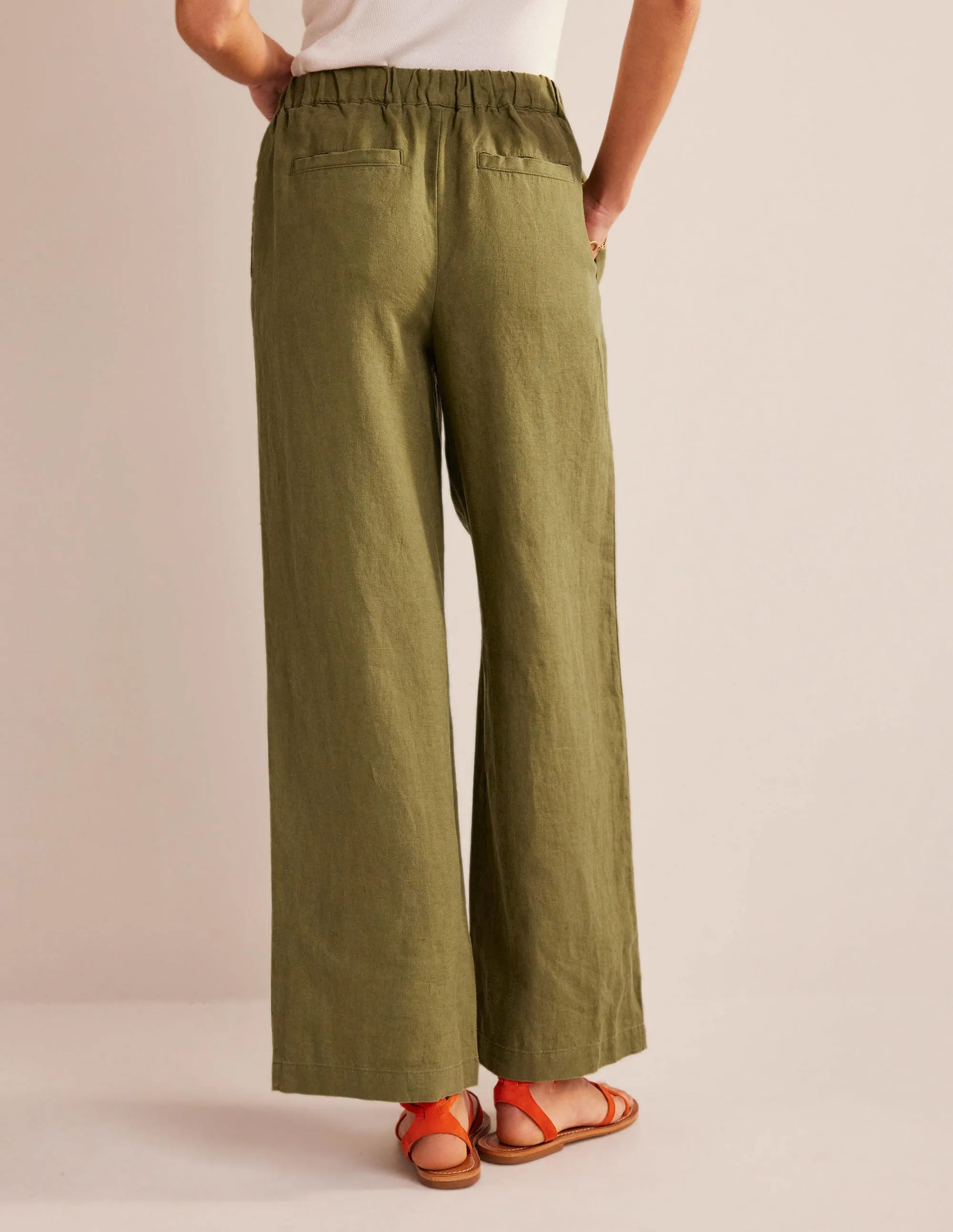 Relaxed Pull-on Linen Trousers-Capulet Olive