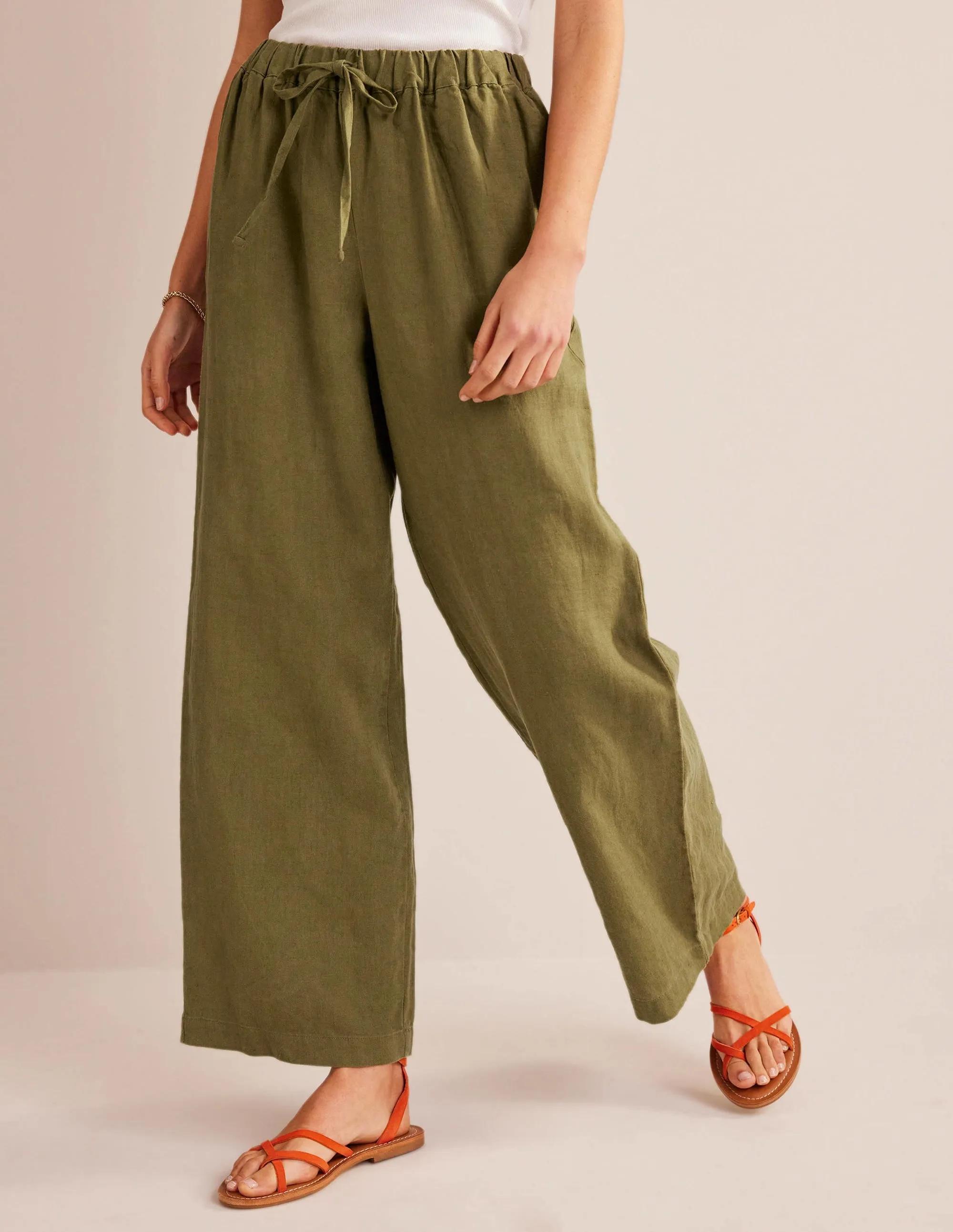Relaxed Pull-on Linen Trousers-Capulet Olive