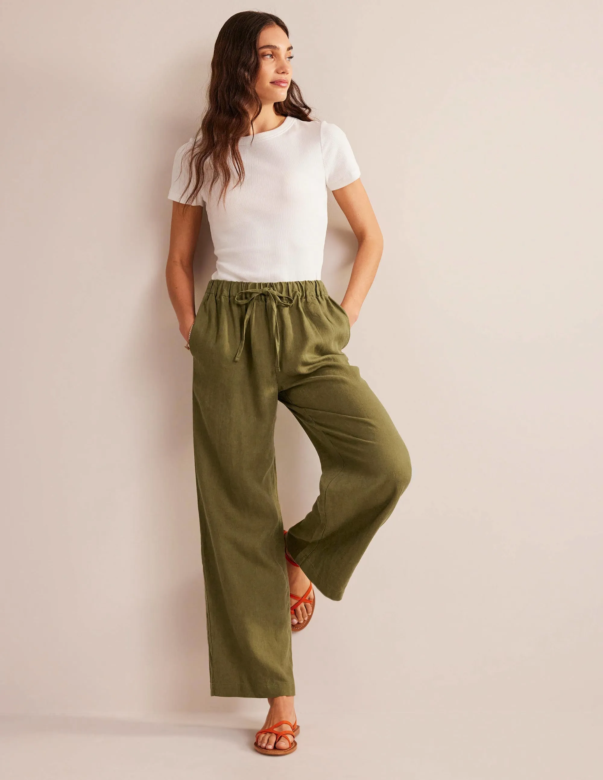 Relaxed Pull-on Linen Trousers-Capulet Olive