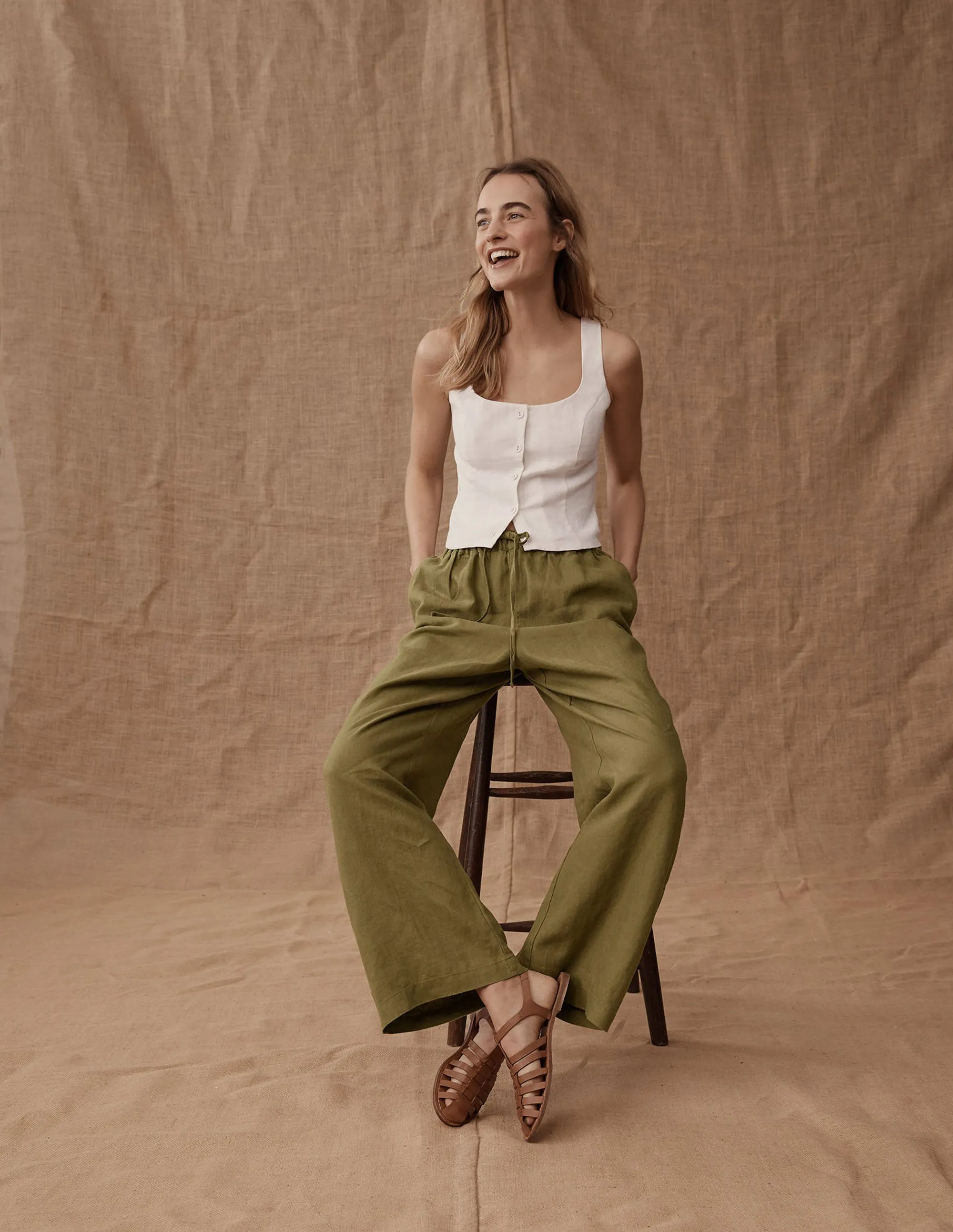 Relaxed Pull-on Linen Trousers-Capulet Olive
