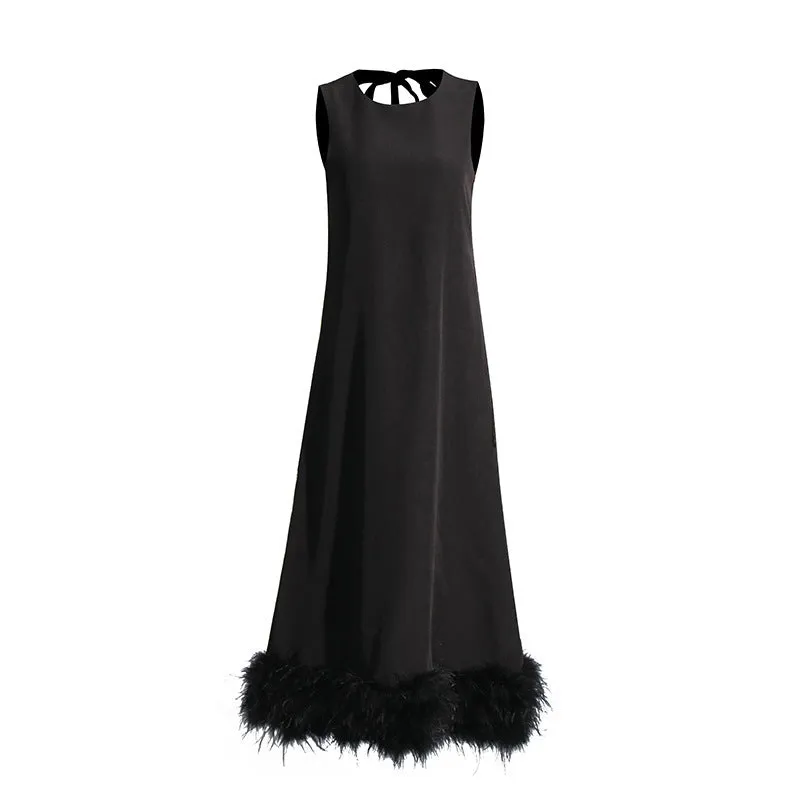 Renee Fuzzy Trim Midi Dress
