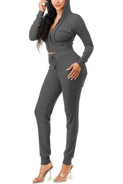Rib Cargo Hoodie Set