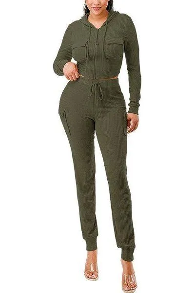 Rib Cargo Hoodie Set