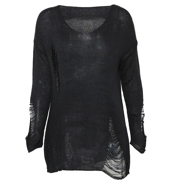'Sleepy Hollow' Black Grunge Ripped Sweater