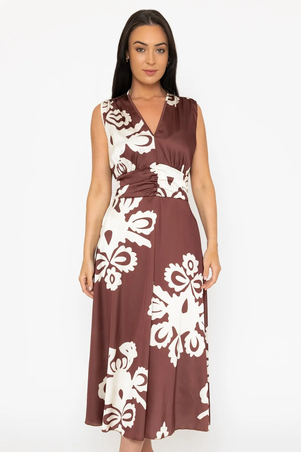 Sleeveless Alina Dress in Brown Print