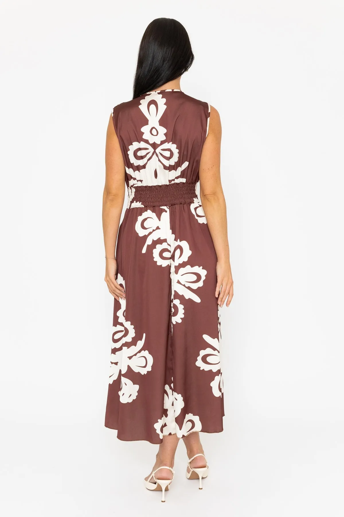 Sleeveless Alina Dress in Brown Print