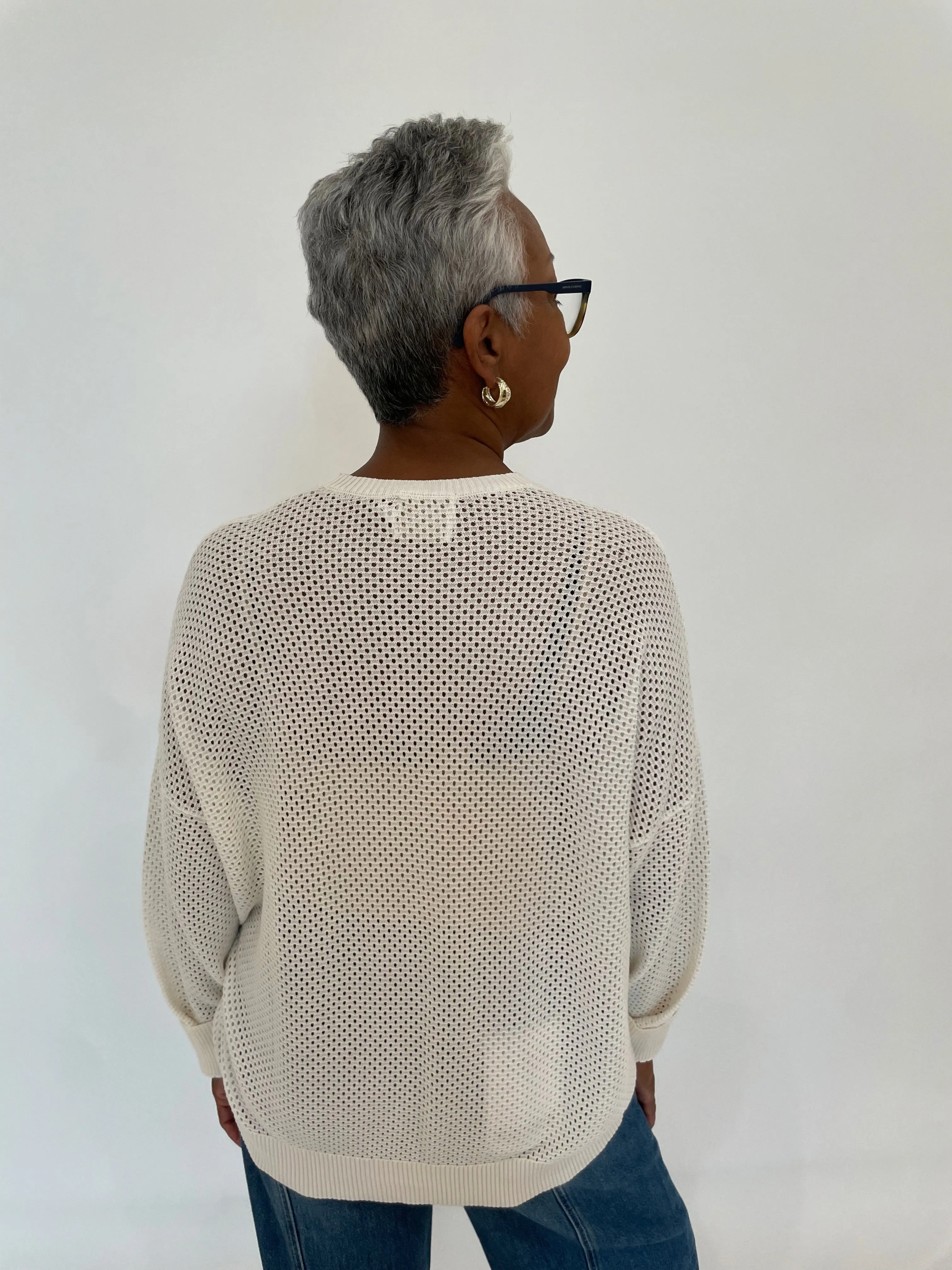Textured Crew Sweater - White