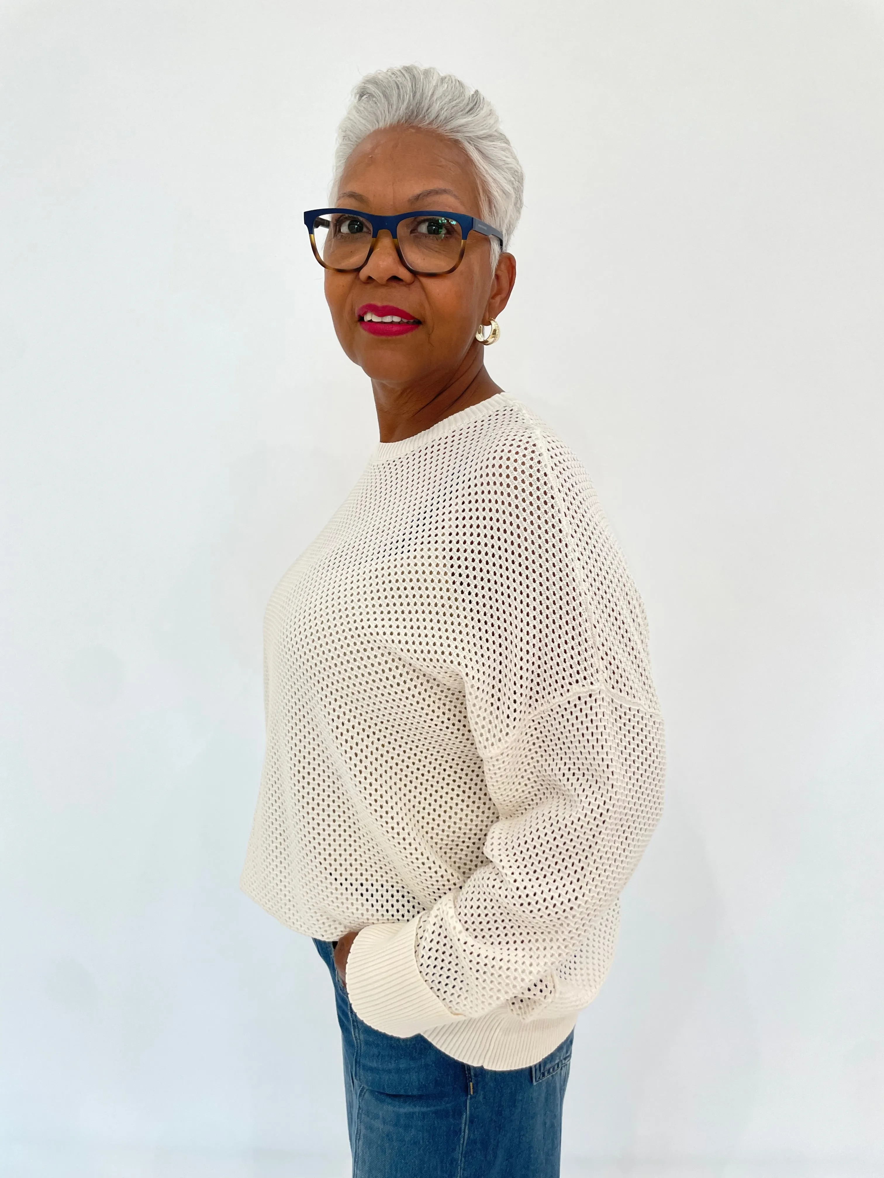 Textured Crew Sweater - White