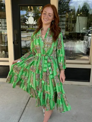 Tiger Midi Dress - Parrot Green