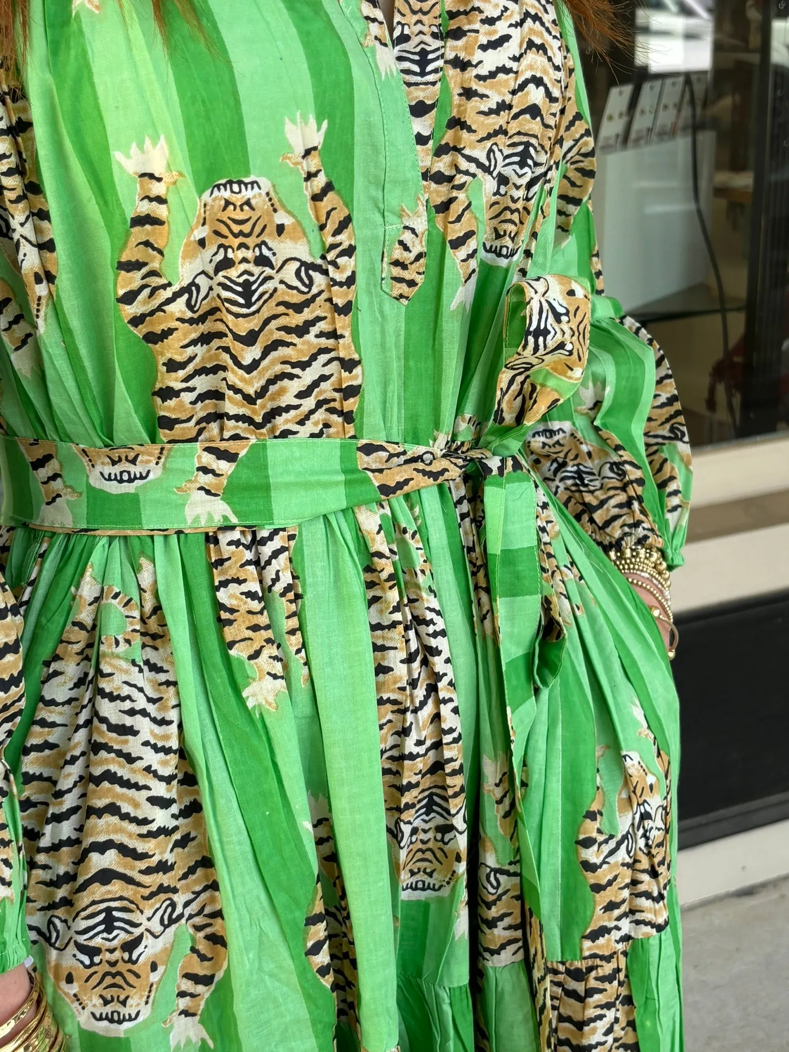 Tiger Midi Dress - Parrot Green