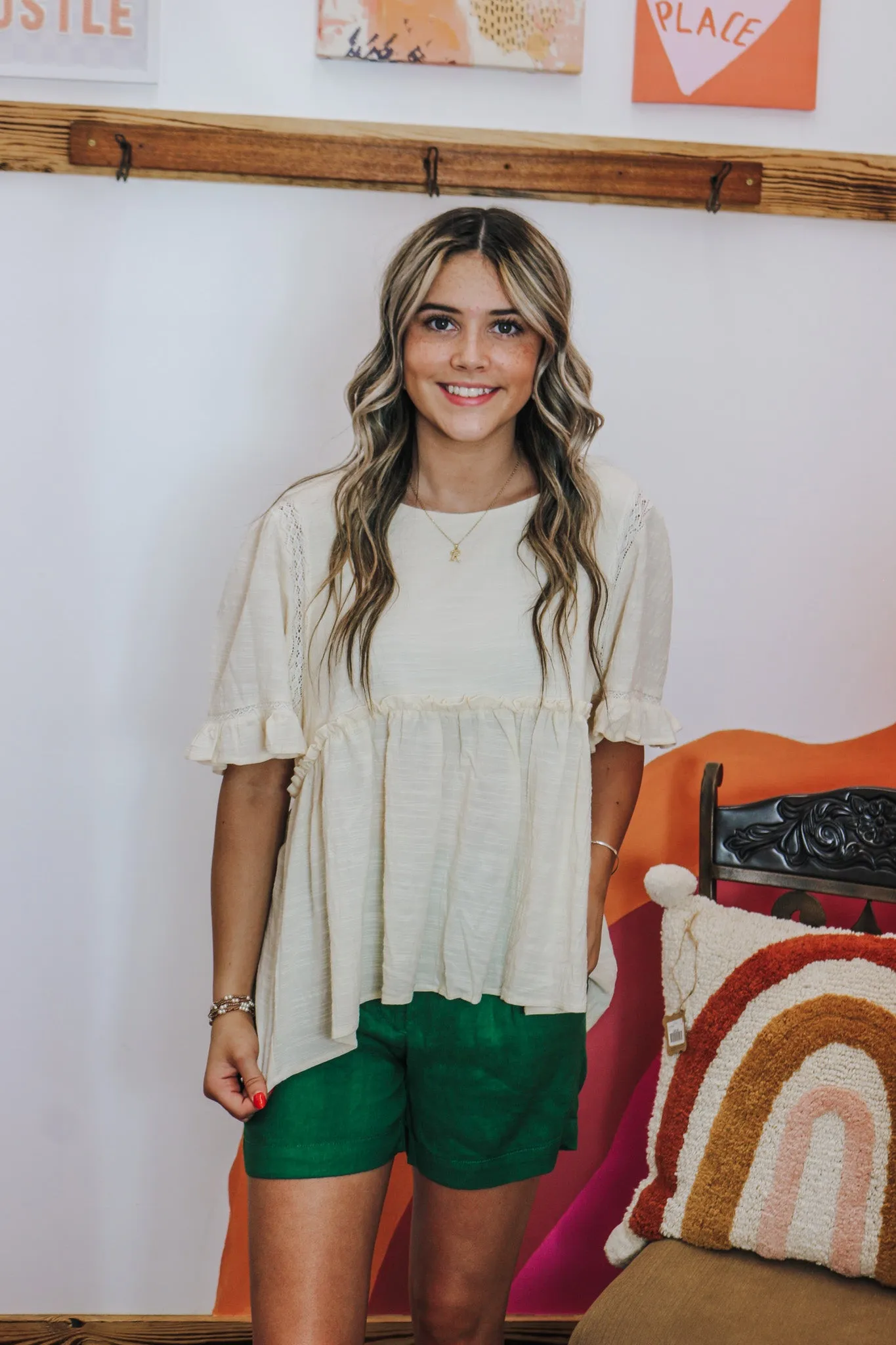 Tonya High Rise Green Linen Shorts