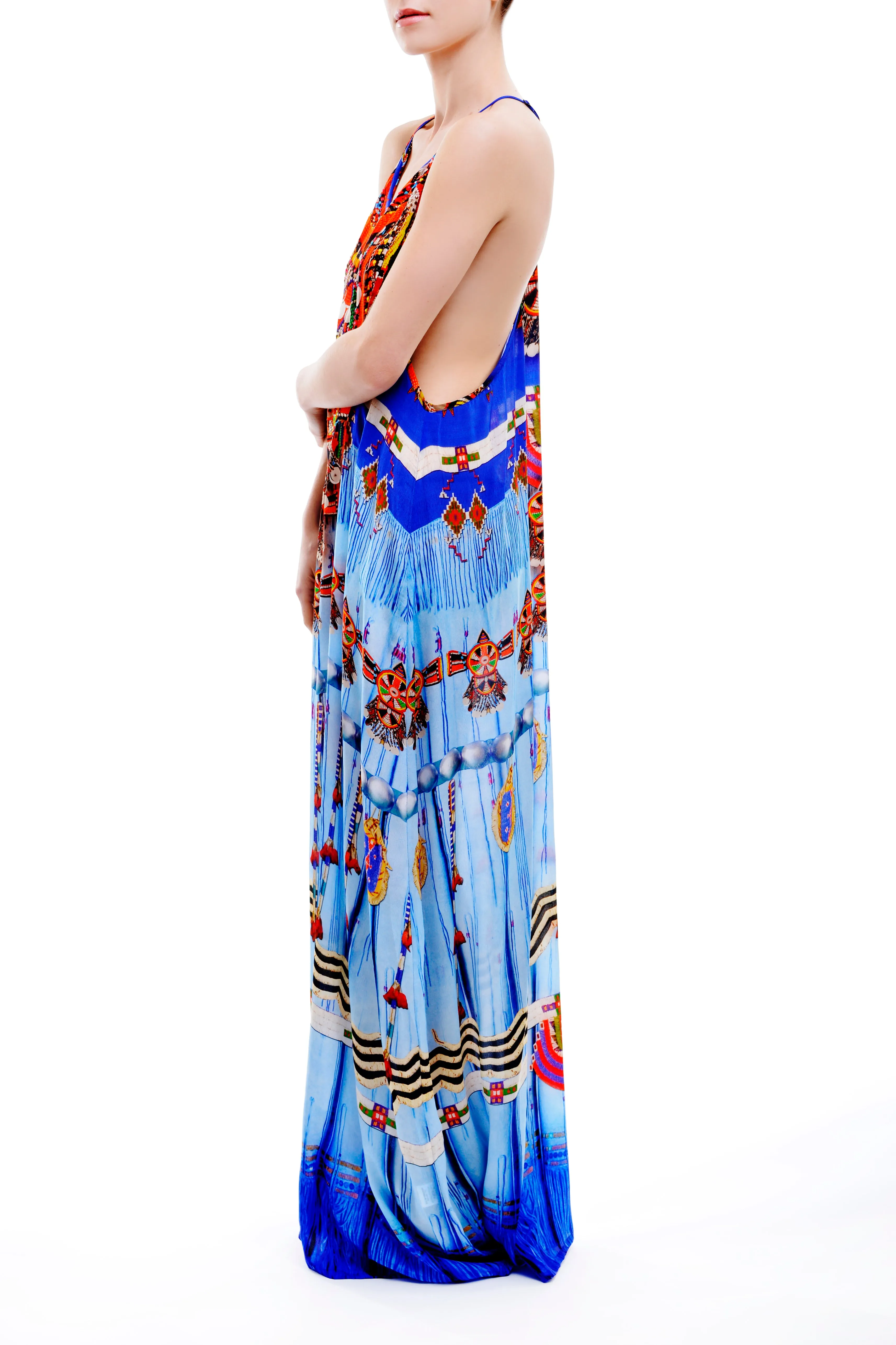 Tribal Print Long Blue Prom Dress