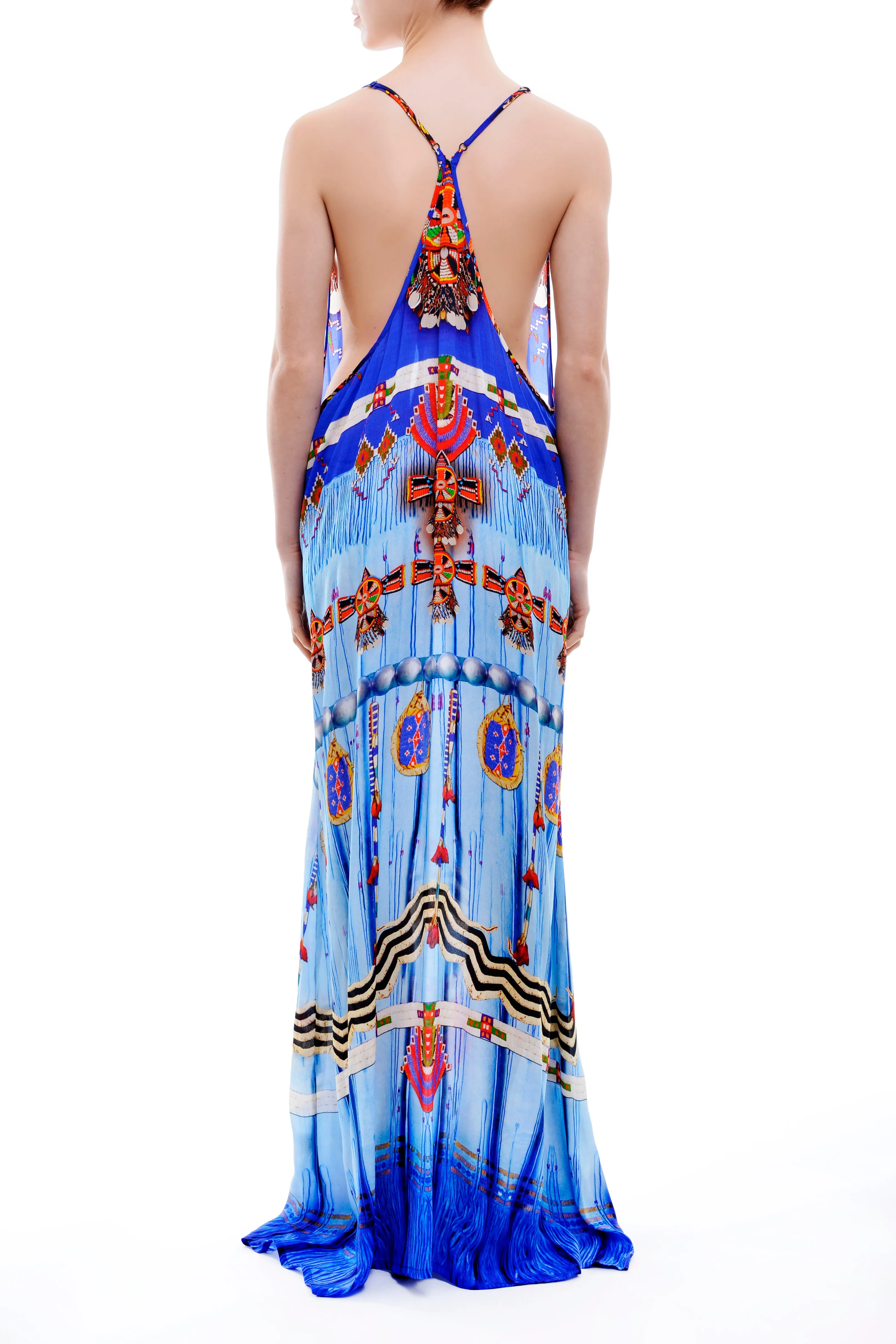 Tribal Print Long Blue Prom Dress