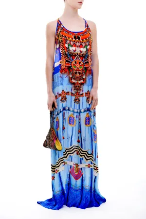 Tribal Print Long Blue Prom Dress