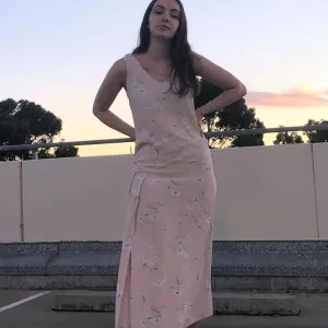 Vintage Camila Arthur Milano Pale Pink Floral Midi/Maxi Dress