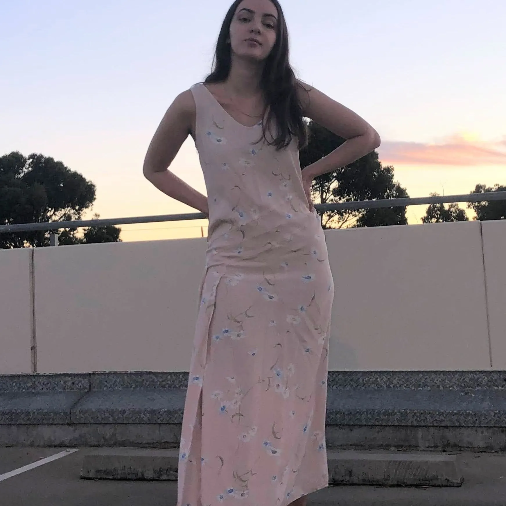 Vintage Camila Arthur Milano Pale Pink Floral Midi/Maxi Dress