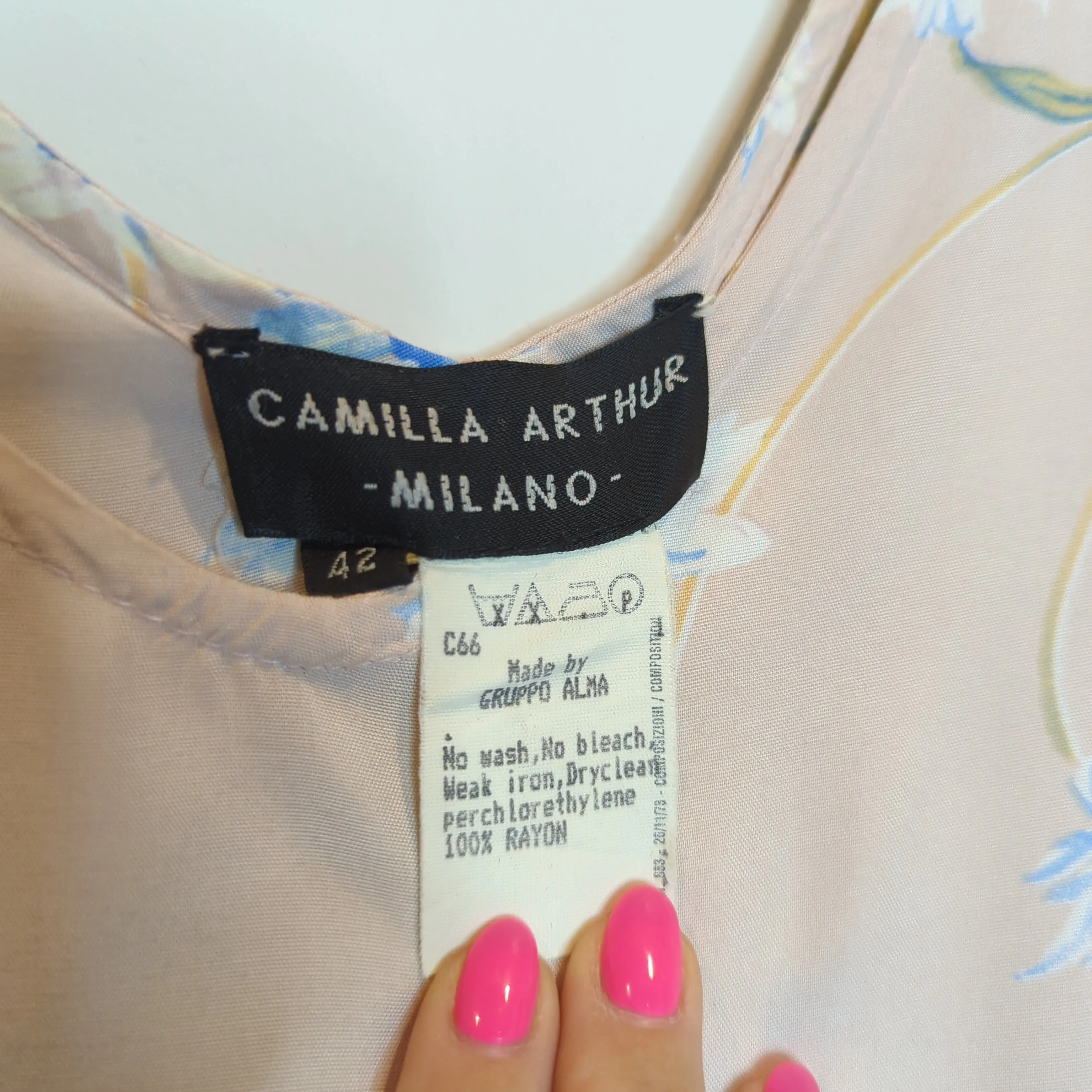 Vintage Camila Arthur Milano Pale Pink Floral Midi/Maxi Dress