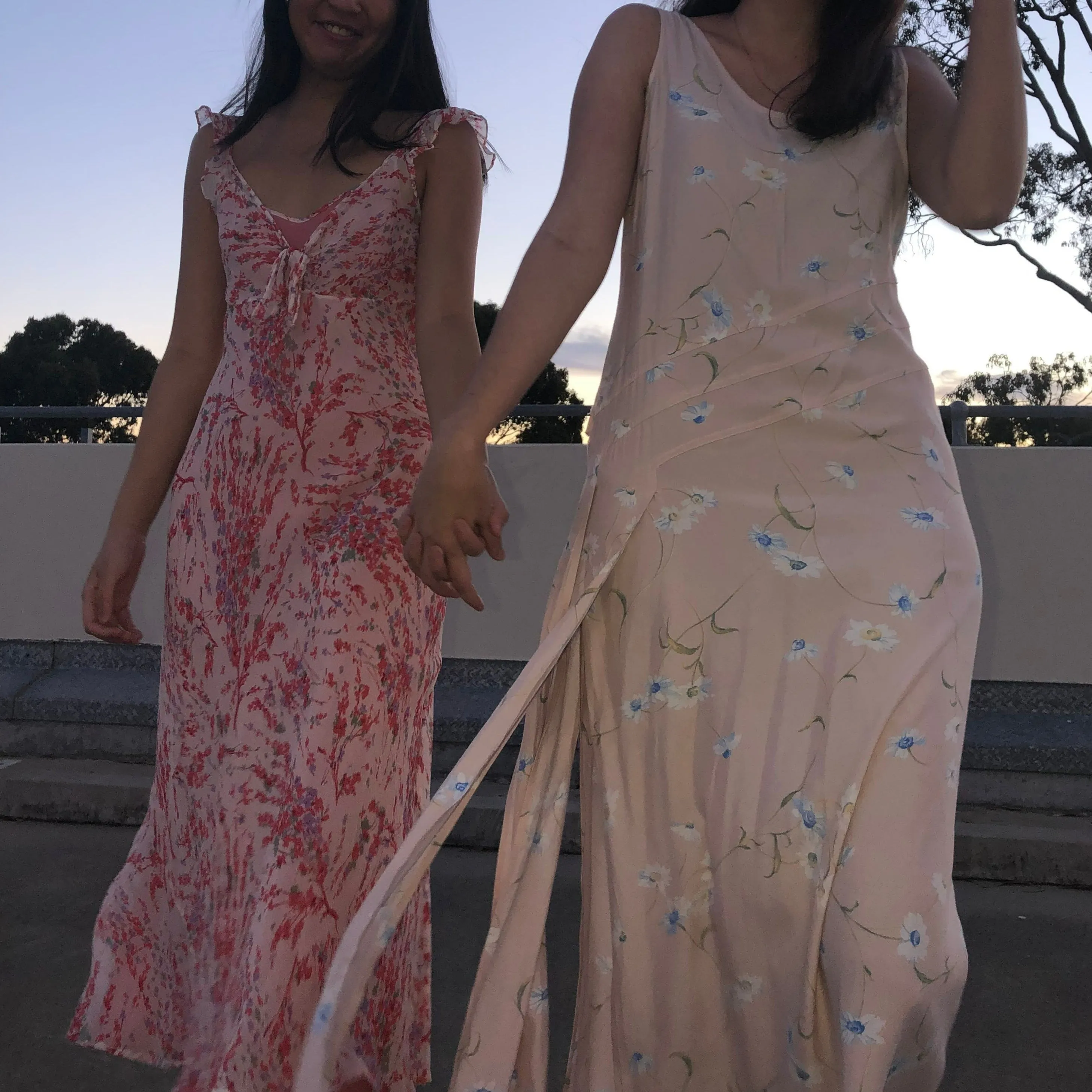 Vintage Camila Arthur Milano Pale Pink Floral Midi/Maxi Dress
