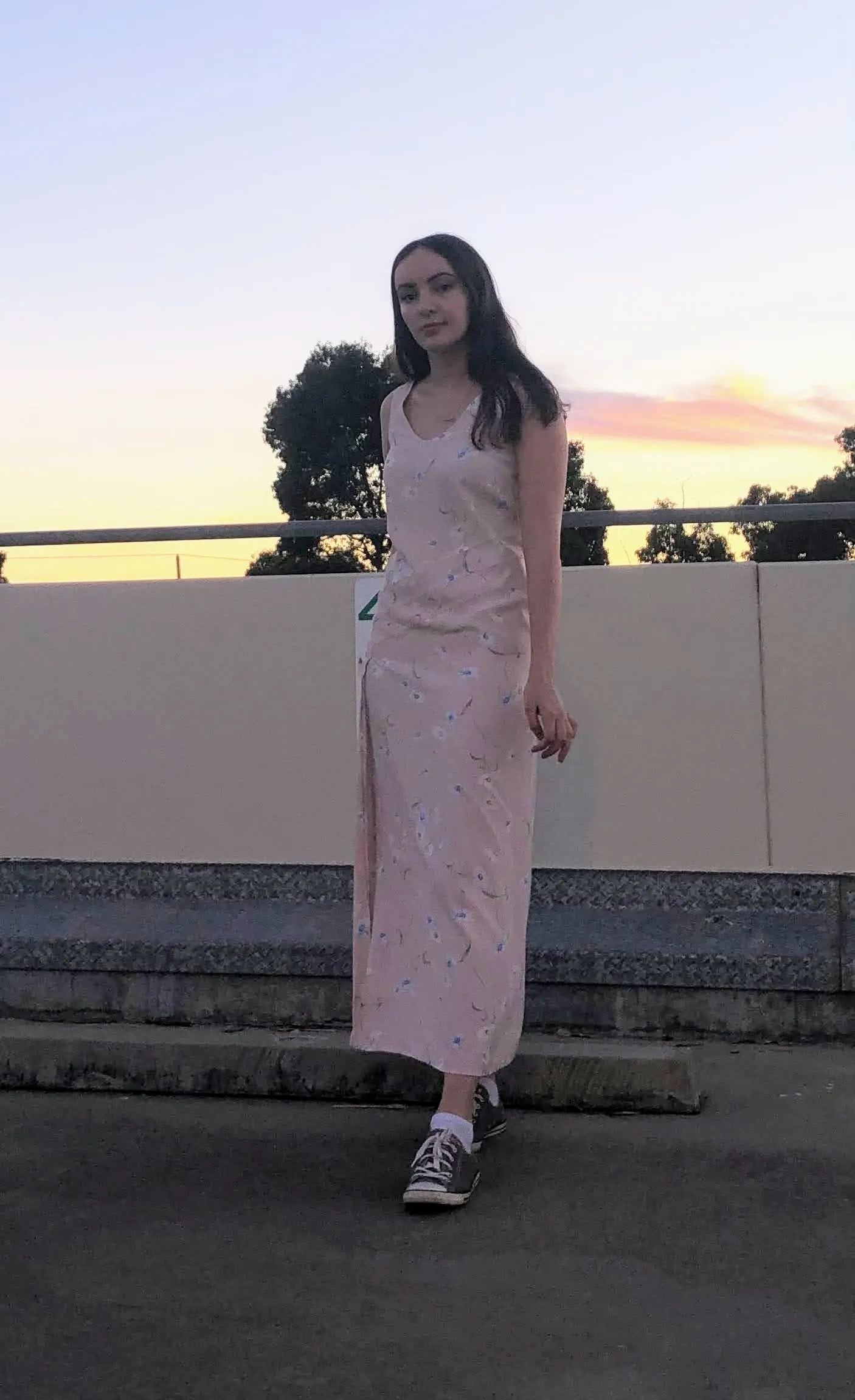 Vintage Camila Arthur Milano Pale Pink Floral Midi/Maxi Dress