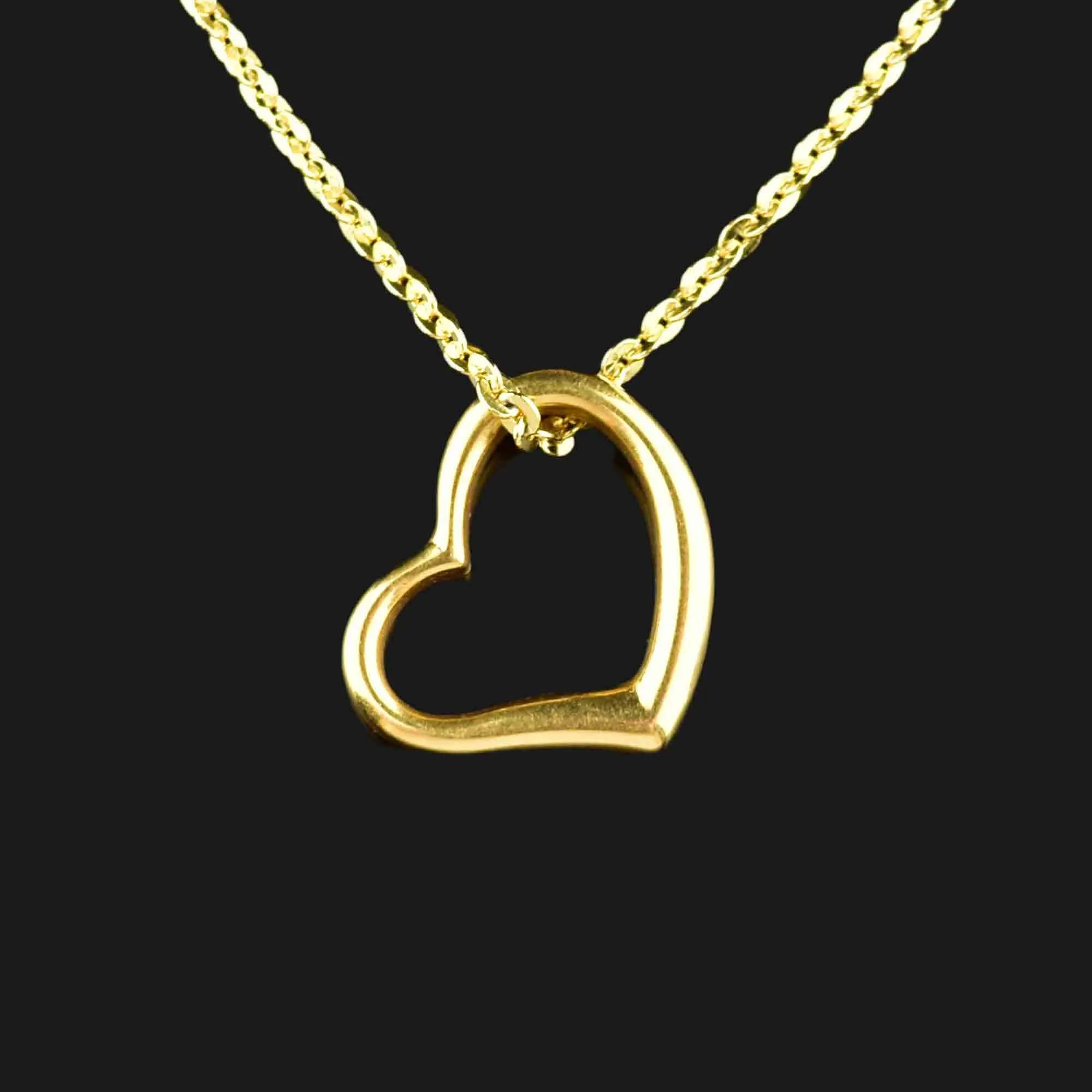 Vintage Solid 18K Gold Witches Heart Pendant Necklace