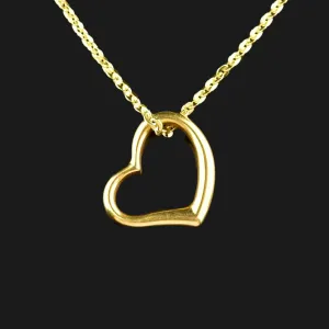 Vintage Solid 18K Gold Witches Heart Pendant Necklace