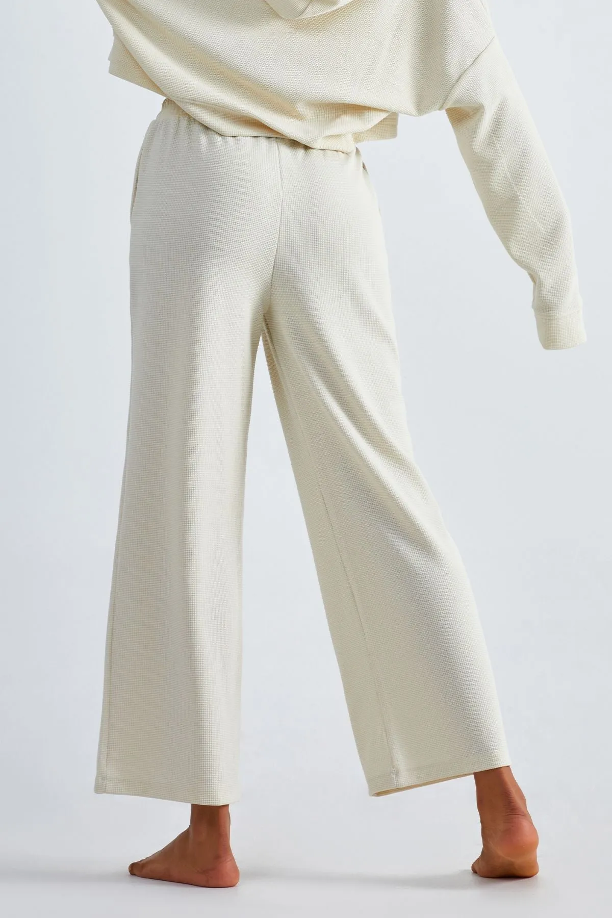 Waffle Knit Zip-Up Hoodie & Wide Leg Pants Set