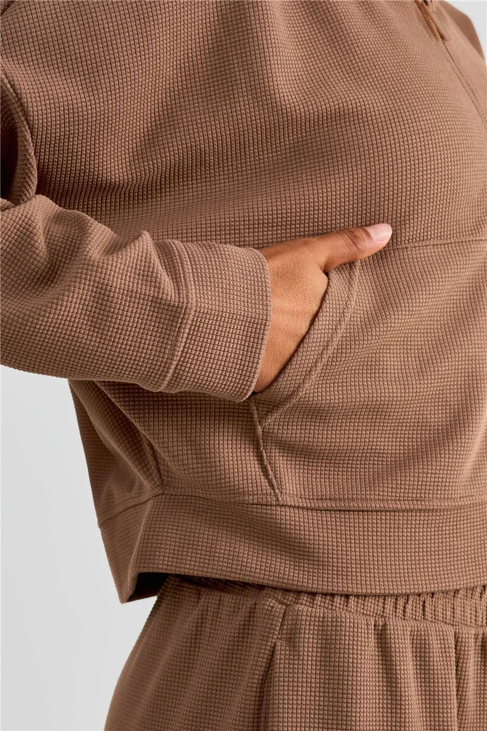Waffle Knit Zip-Up Hoodie & Wide Leg Pants Set