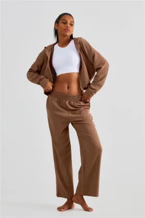 Waffle Knit Zip-Up Hoodie & Wide Leg Pants Set