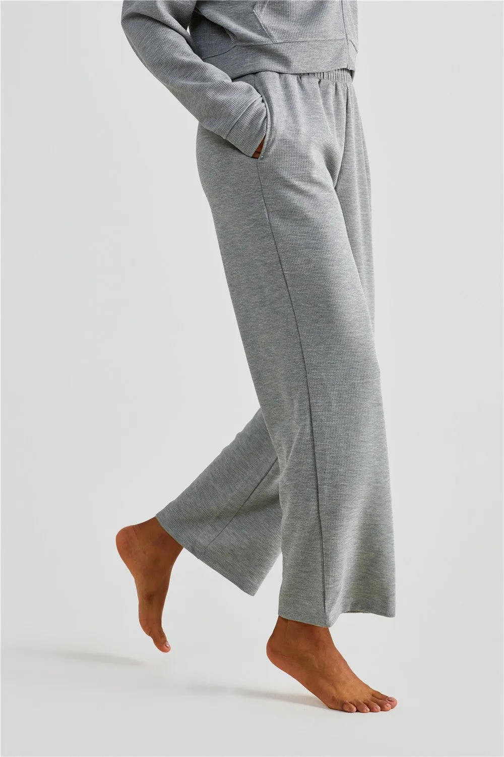 Waffle Knit Zip-Up Hoodie & Wide Leg Pants Set