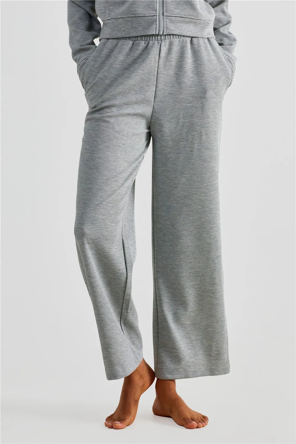 Waffle Knit Zip-Up Hoodie & Wide Leg Pants Set