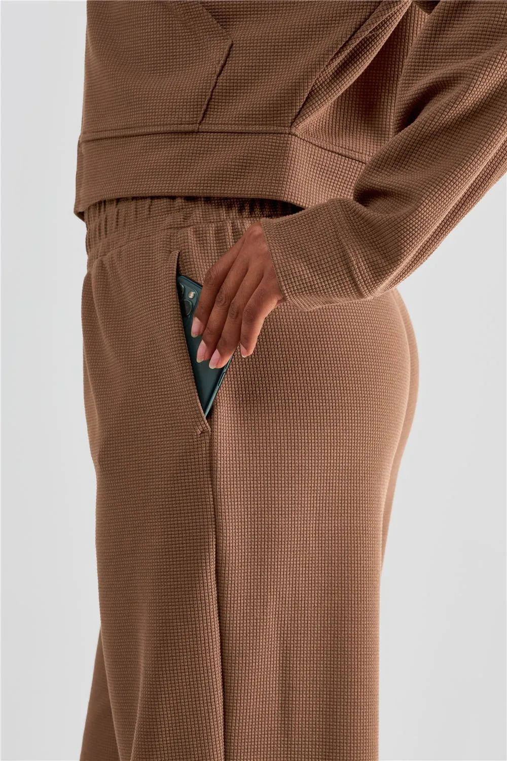 Waffle Knit Zip-Up Hoodie & Wide Leg Pants Set