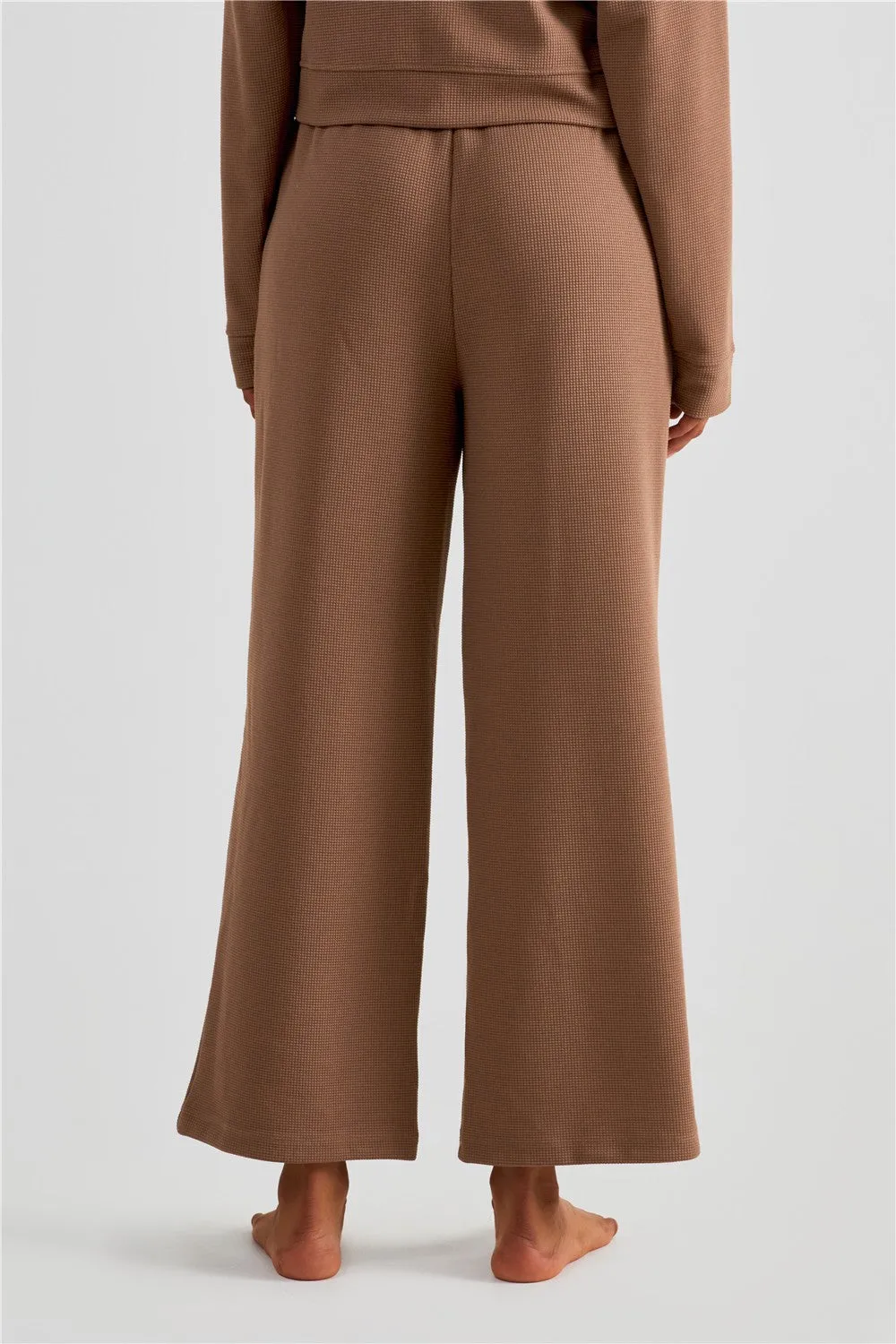 Waffle Knit Zip-Up Hoodie & Wide Leg Pants Set