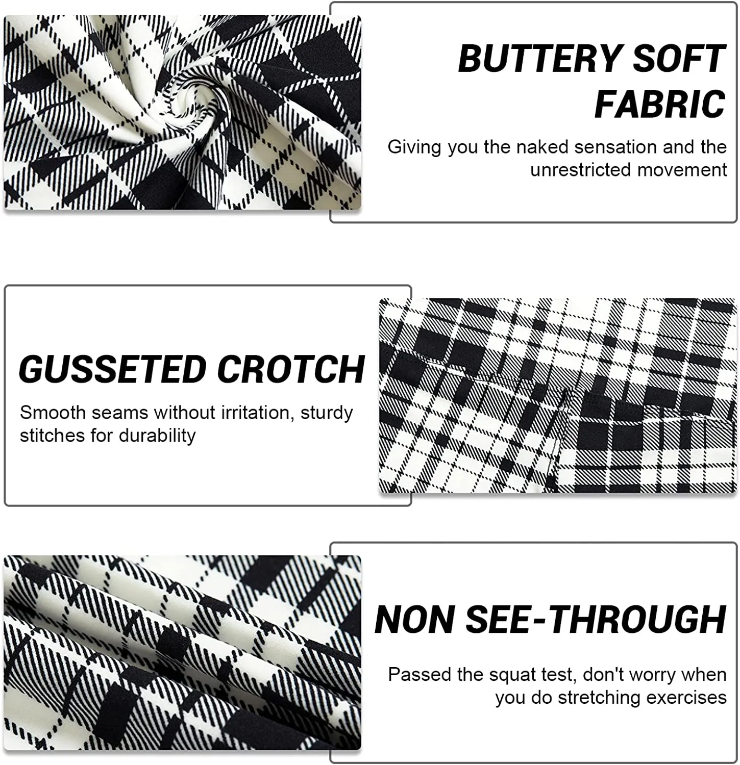Wholesale High Waisted Black White Plaid Leggings Soft Slim Tummy Control Printed Pants