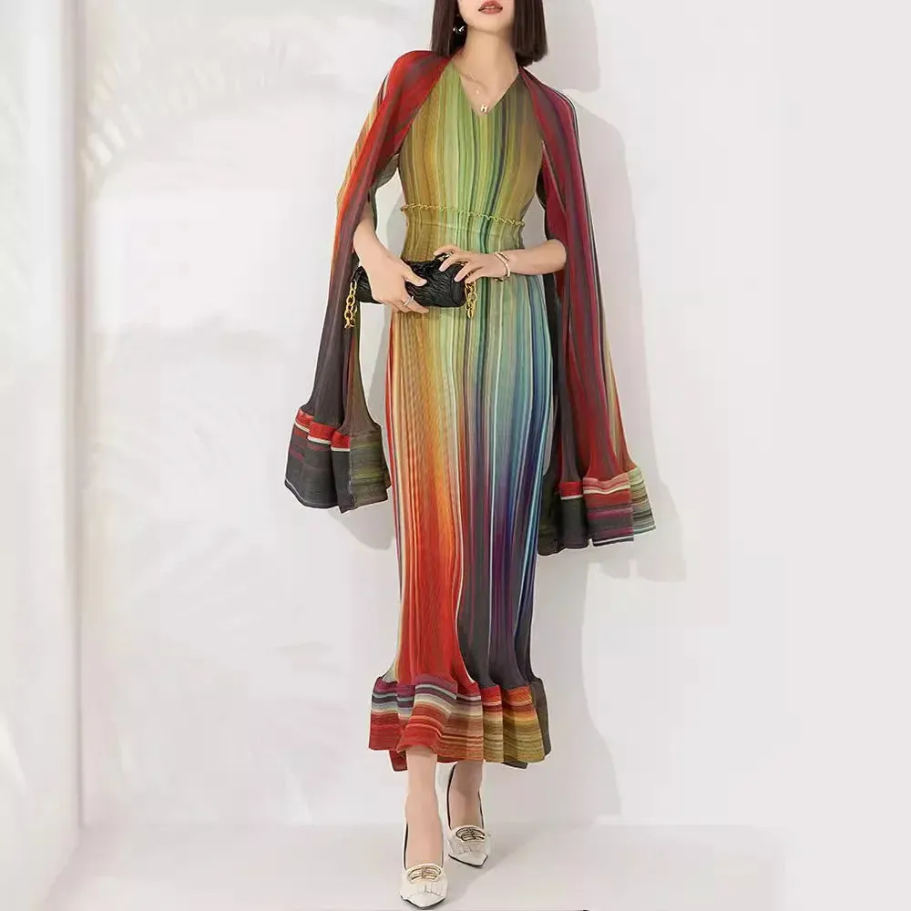 Women's Chic Pleated Sleeveless Midi Dress & Shawl Set