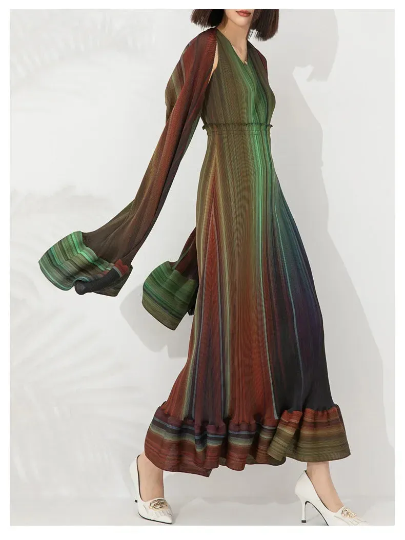 Women's Chic Pleated Sleeveless Midi Dress & Shawl Set