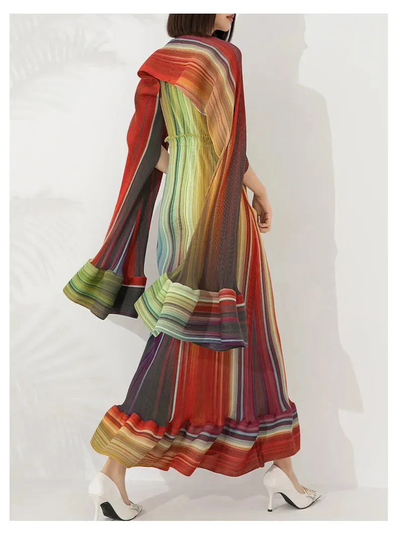 Women's Chic Pleated Sleeveless Midi Dress & Shawl Set