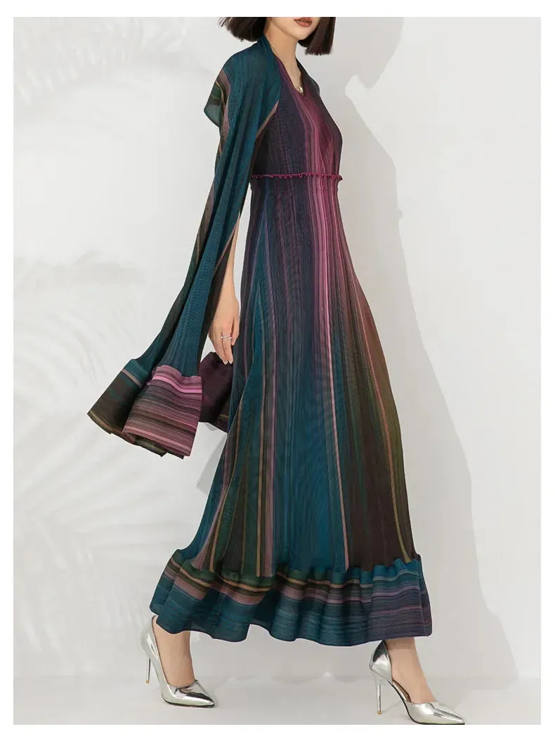 Women's Chic Pleated Sleeveless Midi Dress & Shawl Set