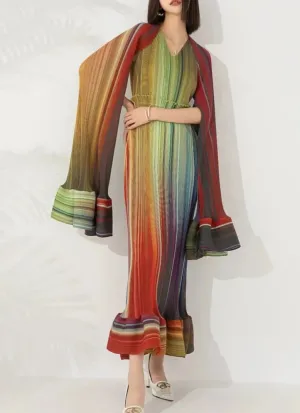 Women's Chic Pleated Sleeveless Midi Dress & Shawl Set