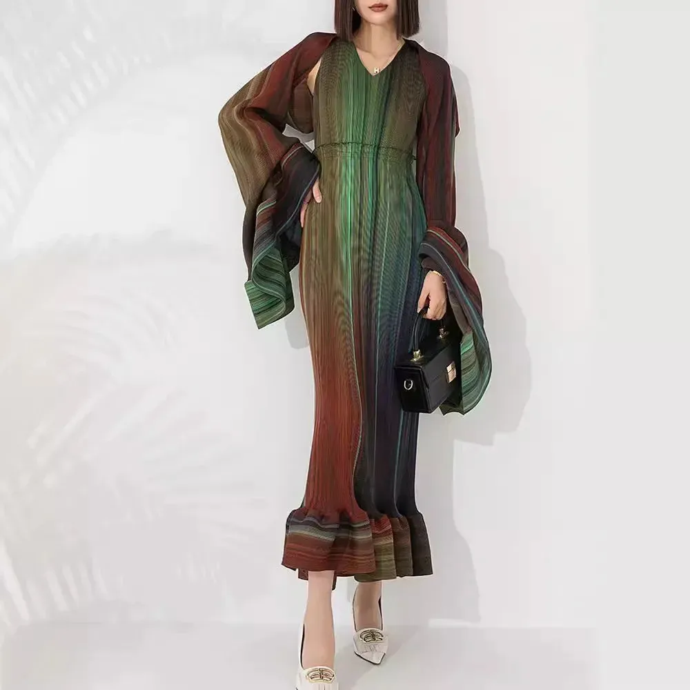 Women's Chic Pleated Sleeveless Midi Dress & Shawl Set