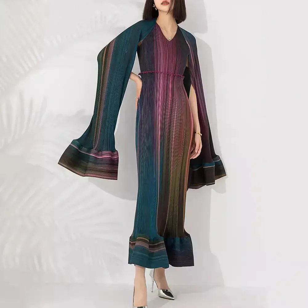 Women's Chic Pleated Sleeveless Midi Dress & Shawl Set